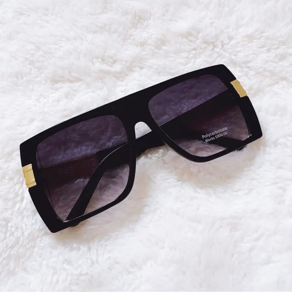 Inez Black Oversized Square Sunglasses
